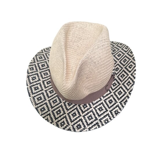💖Cremeux Collection Beige & Black Wide-Brim Fedora Hat - Picture 1 of 5
